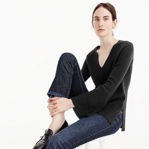 J. Crew Black Peplum Sleeve V Neck Sweater